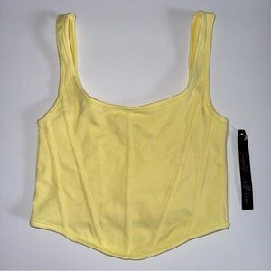 NWT Suzette Collection Ribbed Corset Brami Tank Top Yellow Built Up Strap XS/S